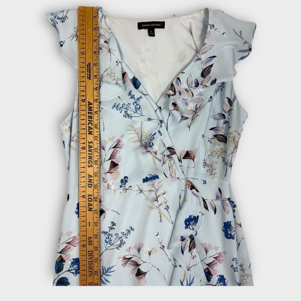 Banana Republic Floral Ruffle‎ High-Low Maxi Dress Blue Sleeveless Size 6 - Picture 7 of 13